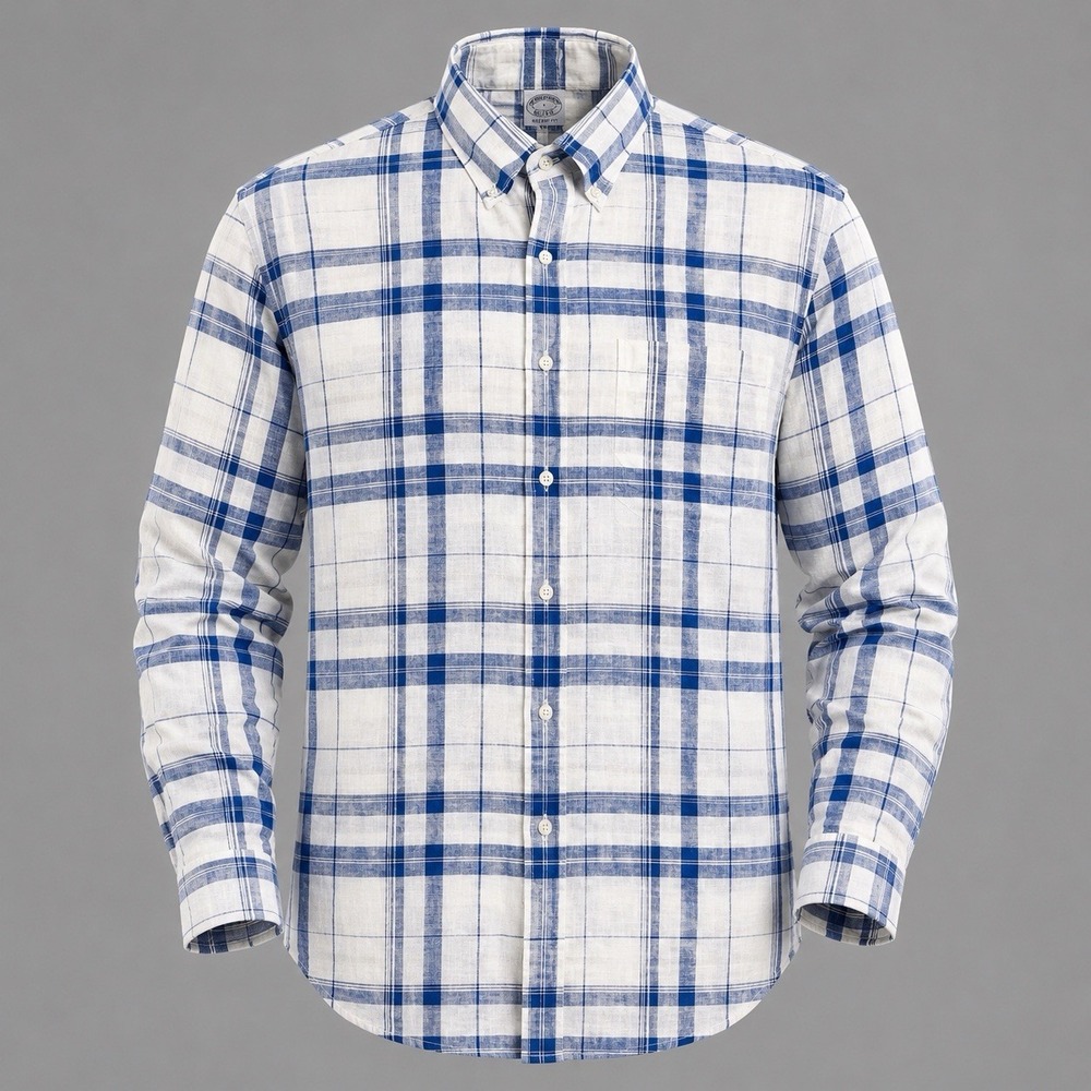 Brooks Brothers Baird McNutt Irish Linen Regent Shirt Men's Large Plaid Blue